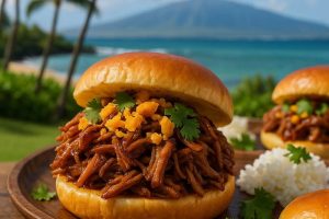 BBQ Pineapple Pork with Freeze Dried Mango Crunch