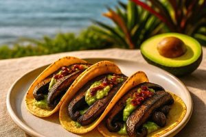 BBQ Portobello Tacos with Avocado Cream & Chili Crisp